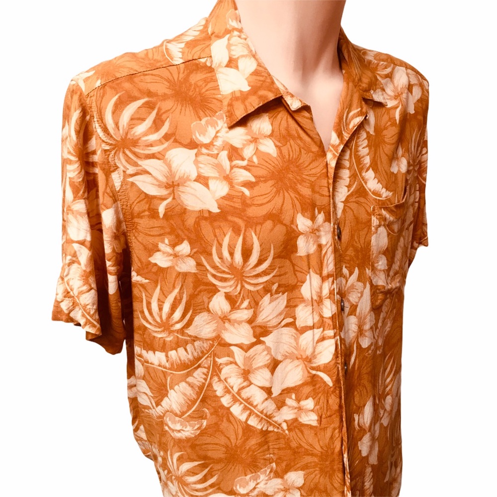 Panama Jack Hawaiian Shirt‎ Orangey Brown Floral